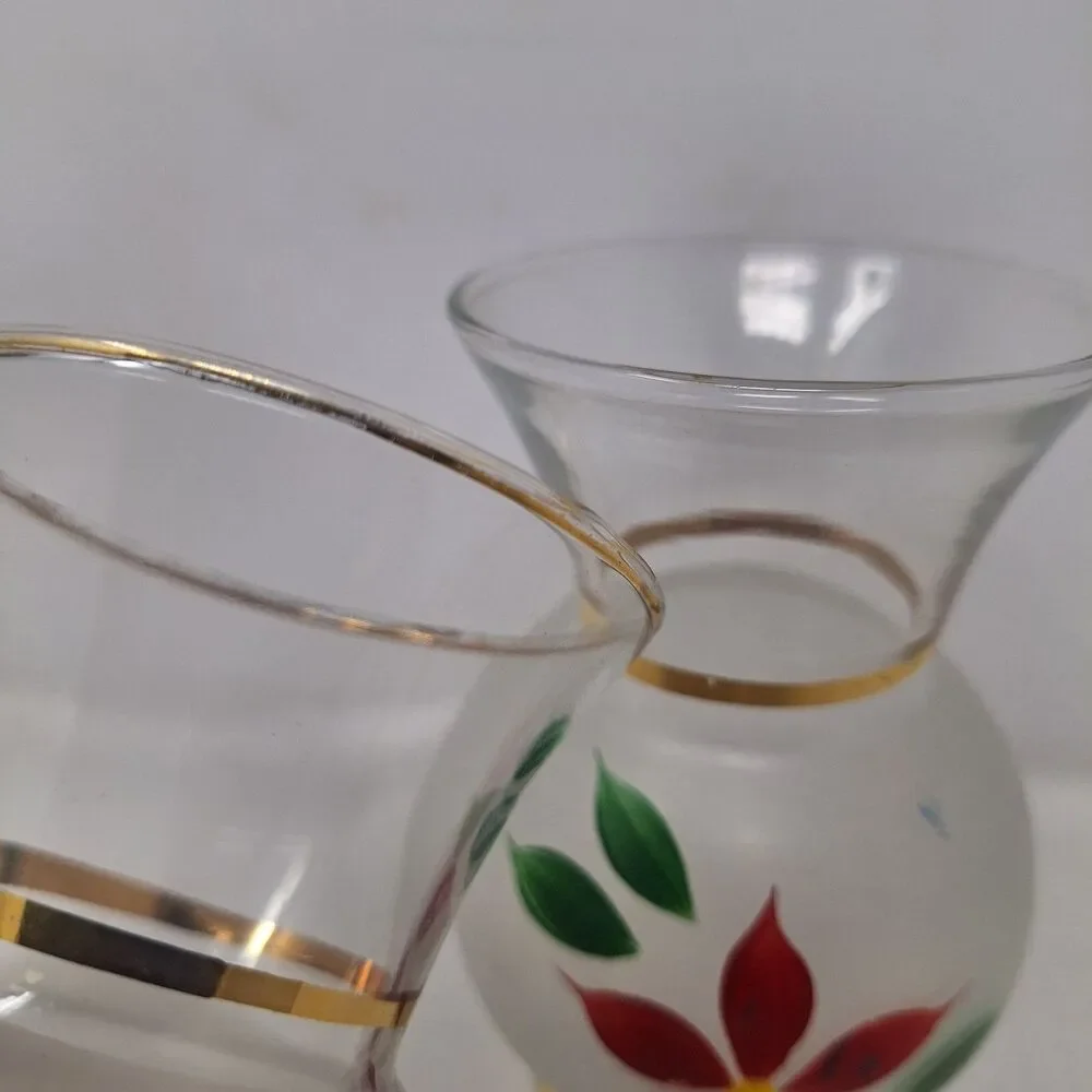 Vintage Bartlett Collins Poinsettia Frosted Bud Vases Set Of 2 Hand Painted